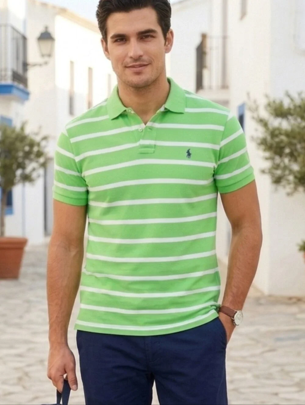 Polo by Ralph Lauren Lime Green & White Striped Polo